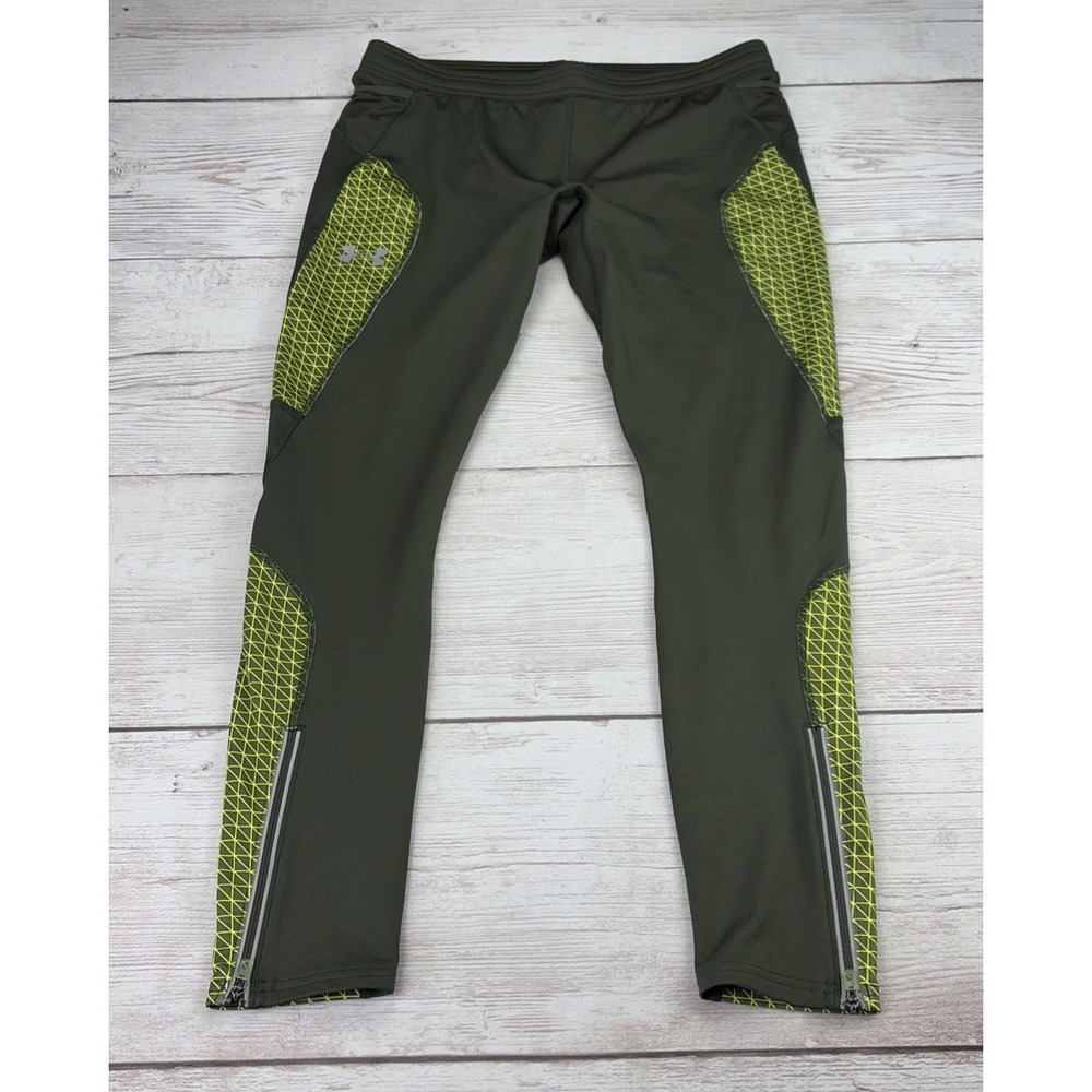 Under Armour Cold Gear Men's Large Green Fitted Joggers Pants Zip Ankle